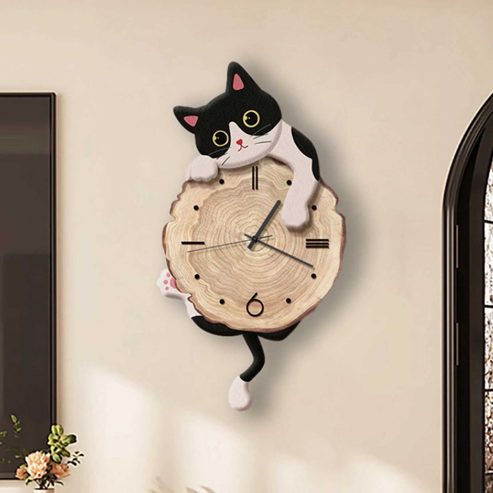 Creative Fun Cat Wall Hanging Clock Stylish Cute Pendulum Decorative Clock Wall Ornament for Bedroom Kids Room Home Decor Gift C251126