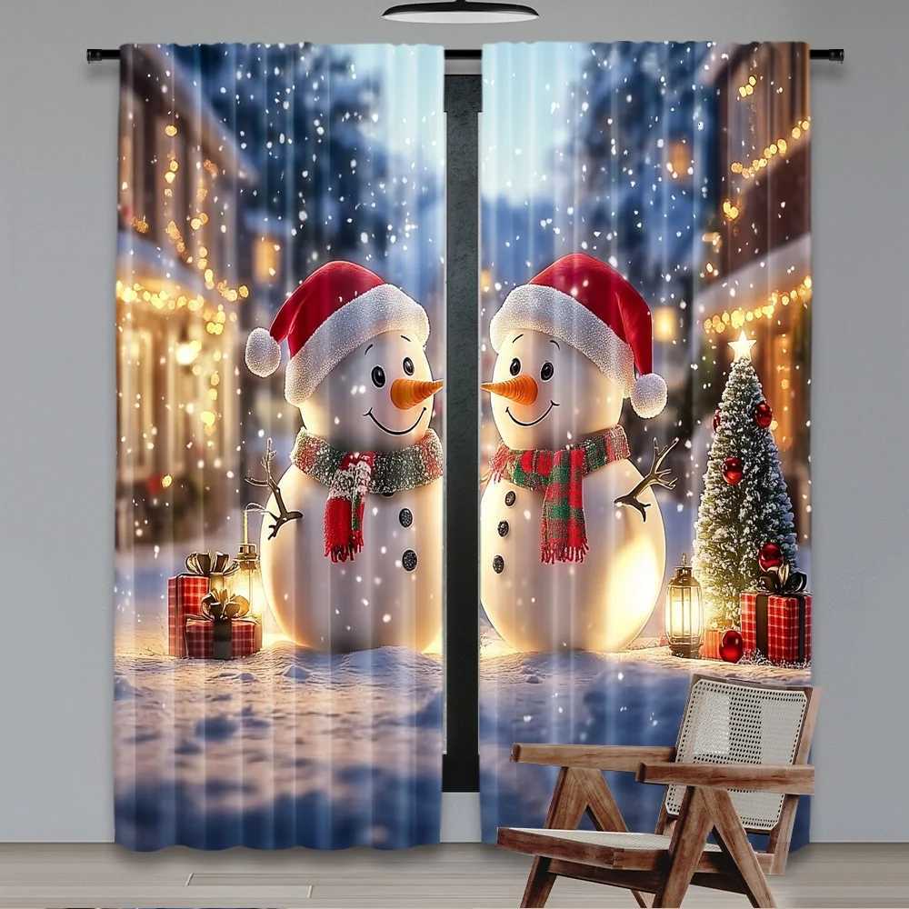 Curtain Christmas 2D flat printing 2pcs Christmas curtains Day snowman and Christmas tree8 Digital Printed Polyester Drapes Birthday Party Use for Y25