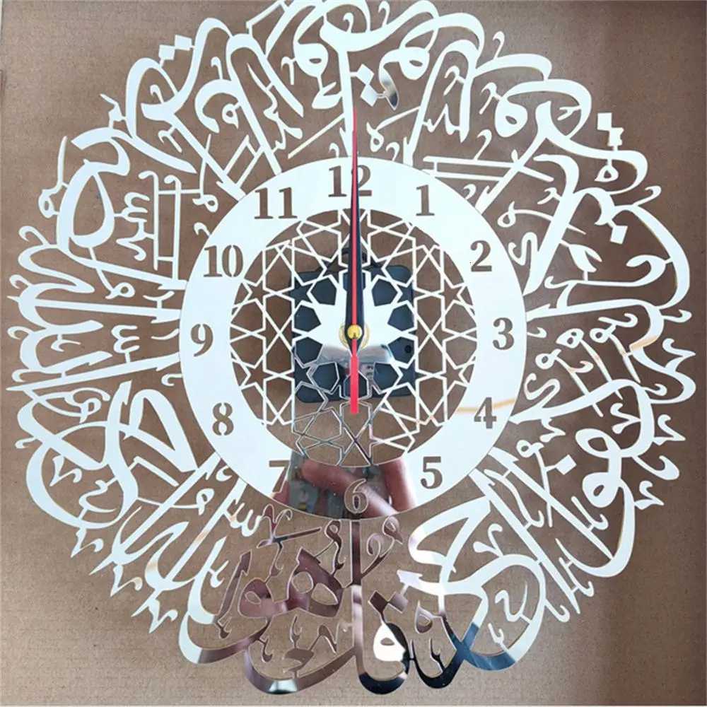 Decor Mirror Pendulum Muslim Art Calligraphy Islamic Quartz Wall Decor Wall Clock Acrylic C251126