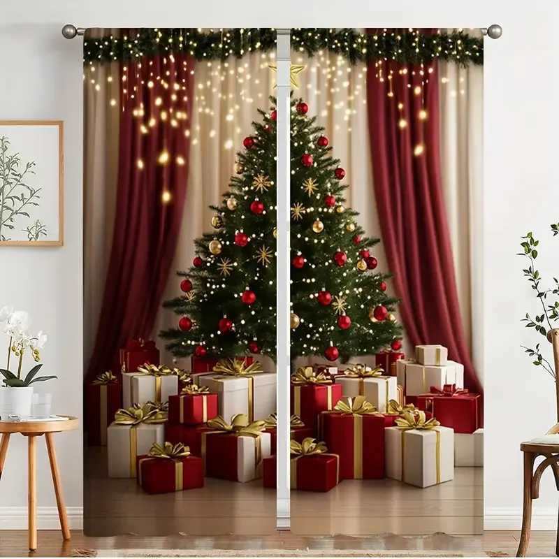 Curtain Christmas 2pcs Christmas tree gift curtains pole pocket design privacy protection suitable for decorating various scenes Y251126