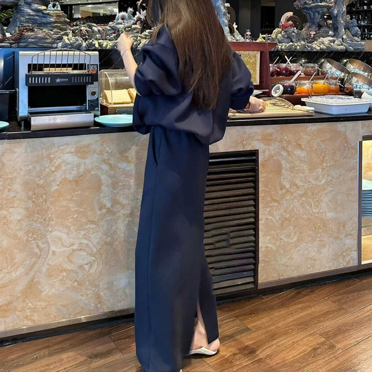 KWTX 2025 New Jacket Skirt Set Solid Color Zip-Up Stand Collar Elegant Retro Minimalist Cozy Casual Autumn Winter Women Outfit J251136