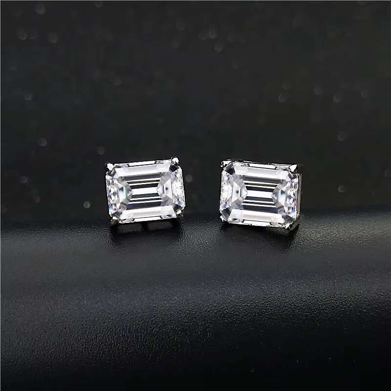 Zuanfa Wholesale Factory Price VVS Emerald Diamond 925 Sterling Silver Jewelry Screw Back Moissanite Stud Earrings