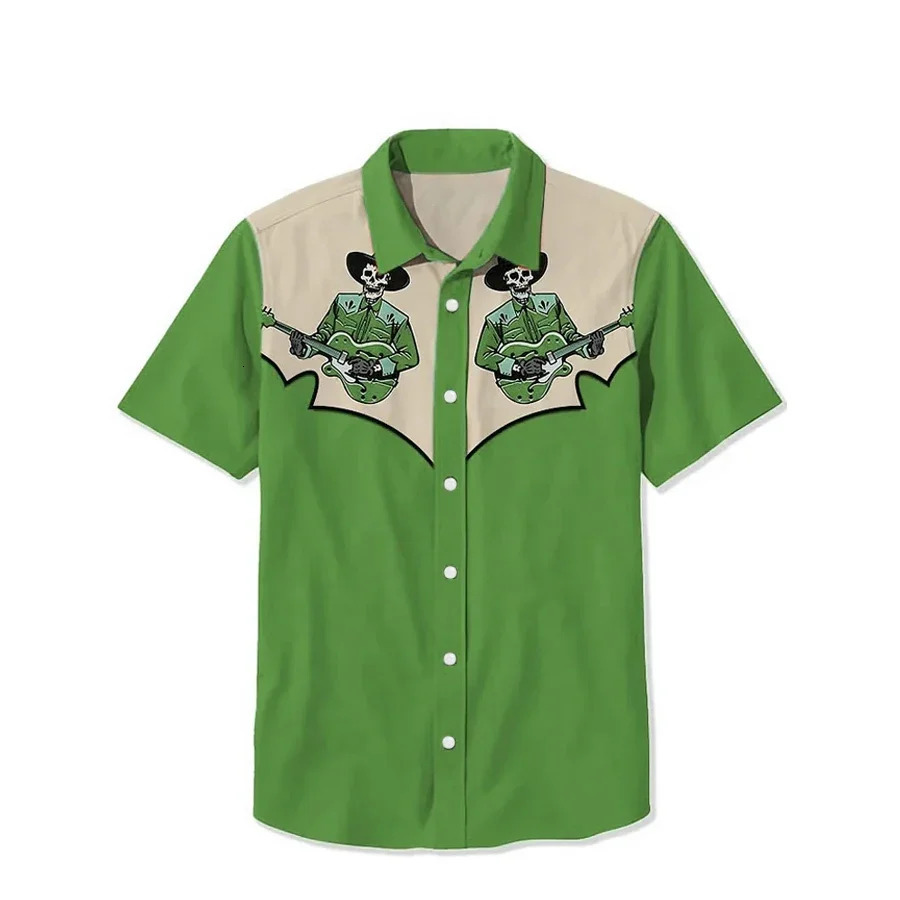 Fashion Mens Short sleeved Shirt Western Cowboy Printed Street Daily Comfortable Mens Collar Top Large Mens Shirt 250422