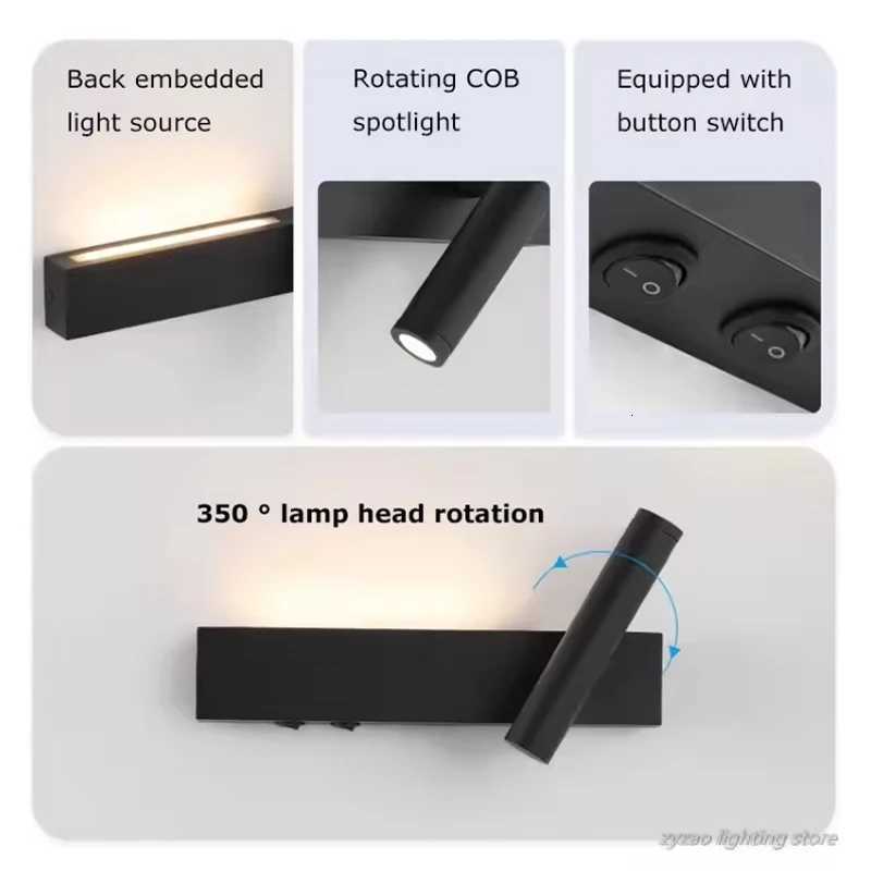 Bedroom bedside LED rotating with switch wall light ambient light modern and simple living room background corridor M251126