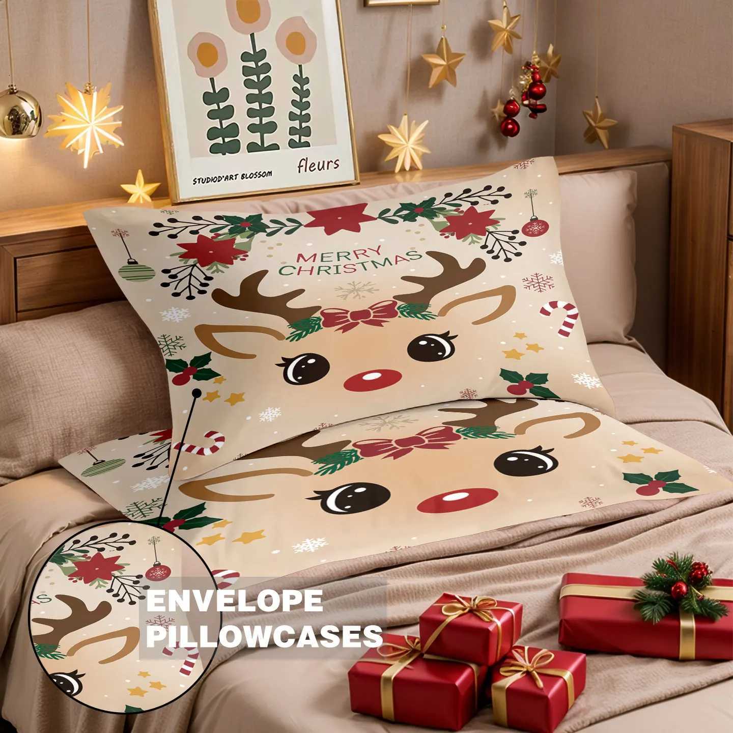 Christmas 3pcs Christmas Cute Reindeer Printed Chipless Bedding Set Multi Size Bedding Decoration for Bedrooms and Dormitories Machine W Y251126