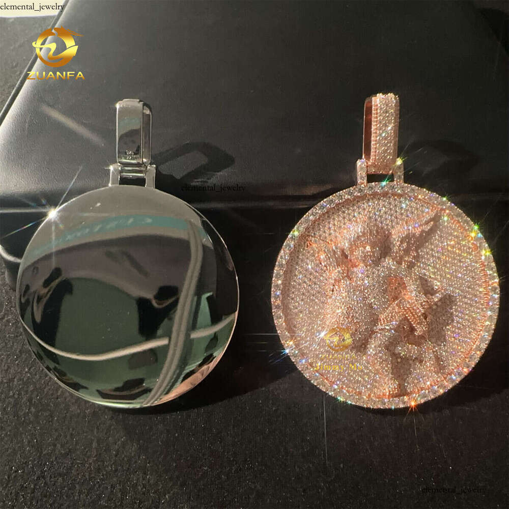 2.5inch Diameter Rose White Gold Plated Iced Out Sterling Sier Hip Hop Jewelry VVS Moissanite Angel Pendant