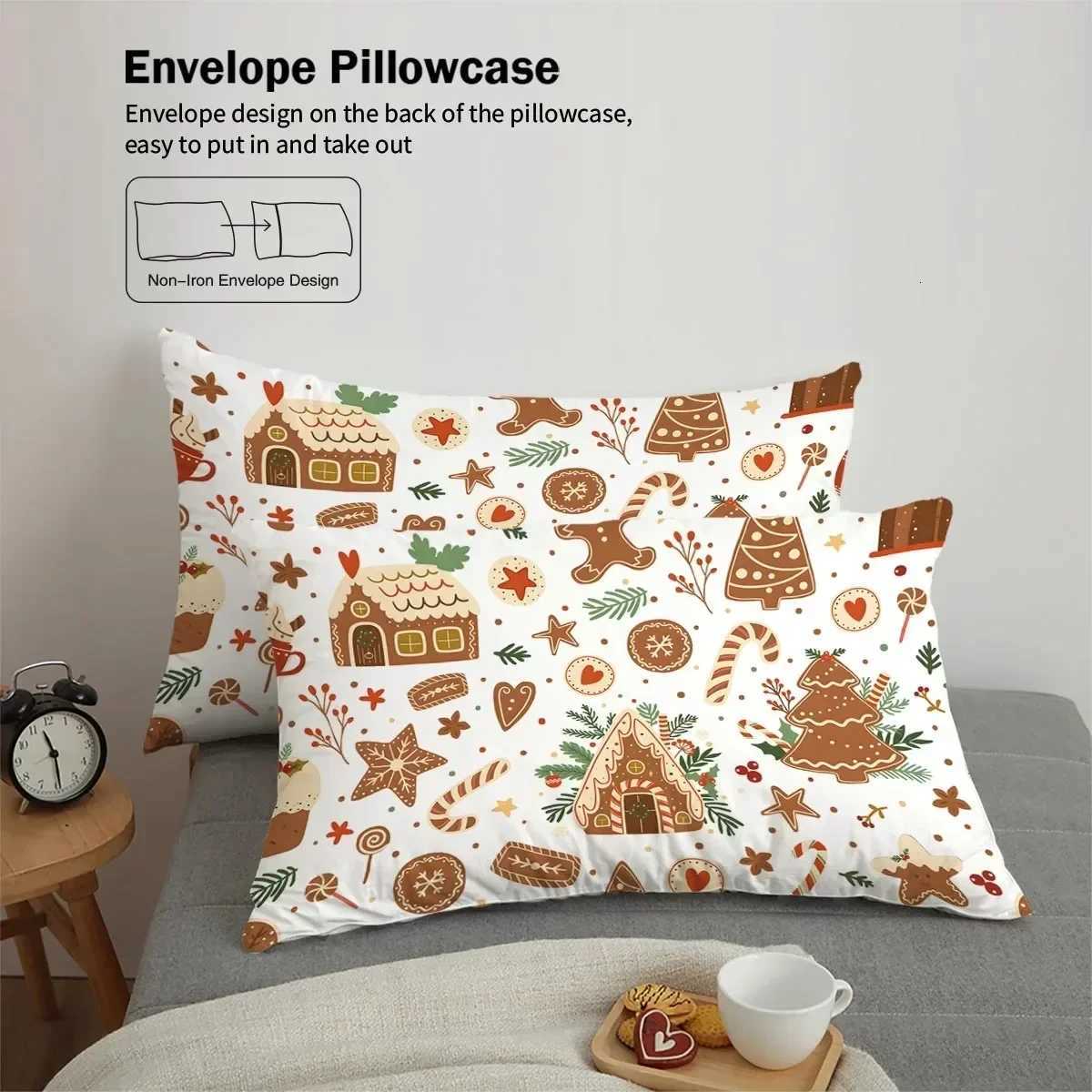 Christmas Christmas Cottage Gingerbread Man Brown Print Quilt Cover with Pillowcases Skin-friendly Warm soft Breathable Bedding Set Y251126