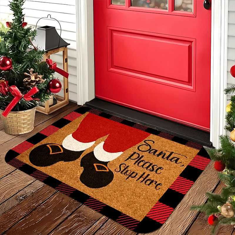 Santa Claus Welcome Doormat Flannel Non-Slip Indoor Outdoor Mat for Kitchen Laundry Bathroom Holiday DecorM251126