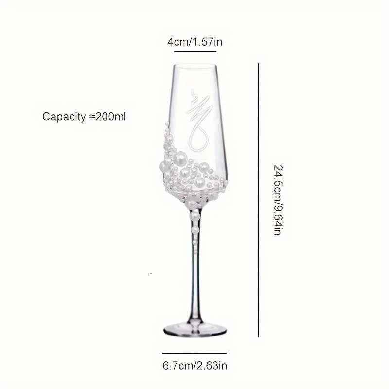 2pcs Elegant Pearl Crystal Champagne Glasses with Cursive Script DesignHandcrafted Clear Glassware for Weddings C251126