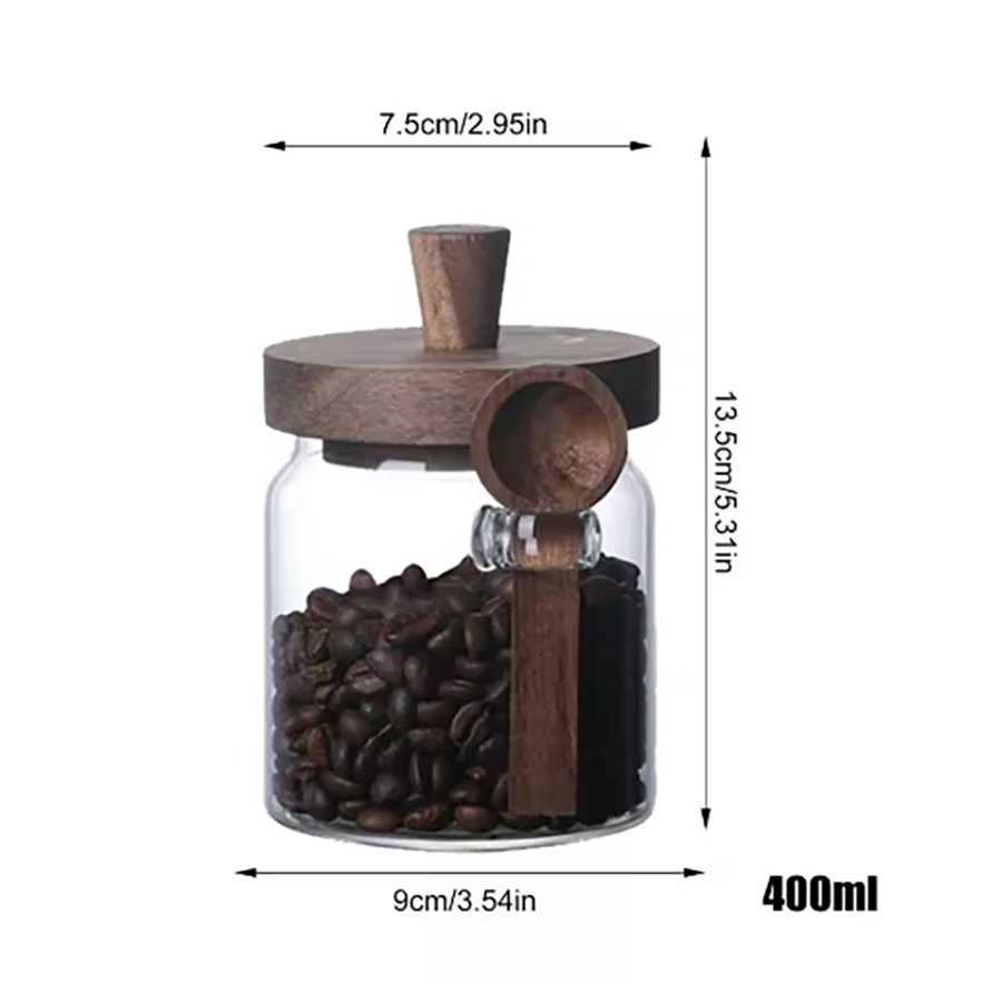 Glass Food Storage Containers with Wooden Lids and Scoop Glass Sealed Jar Airtight Food Storage Jar for Sugar Coffee Bean Candy Y251126