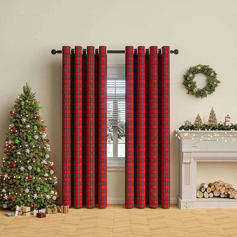 Christmas 1 Panel line grid curtain suitable for living room and bedroom decoration Y251126
