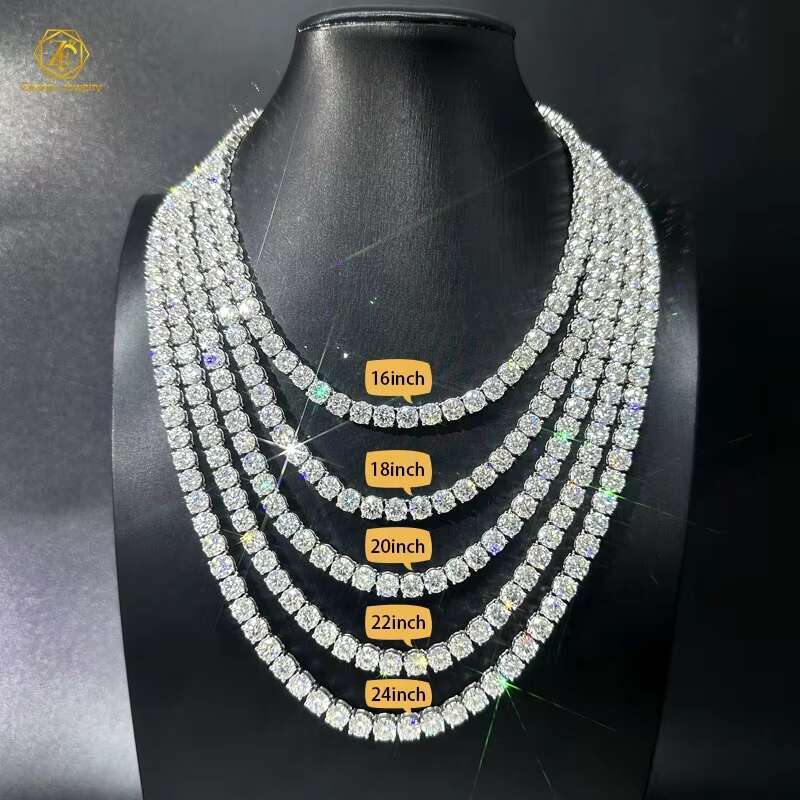 Cheap Price 925 Silver HipHop Style Bracelet Necklace 2MM-4MM Gold Plated Moissanite Tennis Chain for Gift or Party