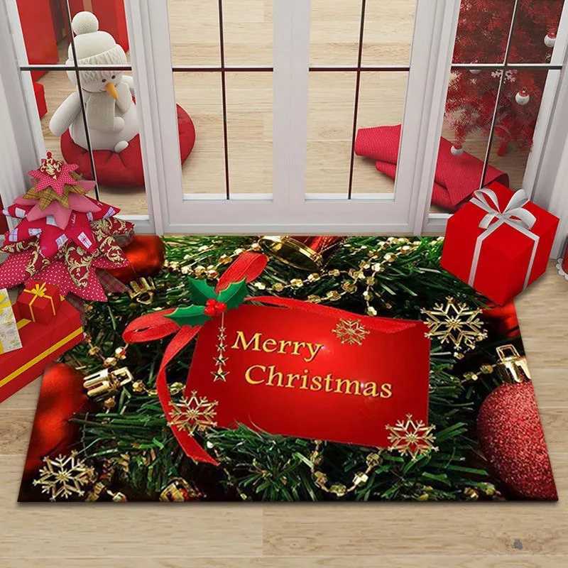 Christmas Element Print Doormat Non-Slip Entrance Rug Merry Christmas for Home Decor Living Room Doorway Indoor and Outdoor UseM251126