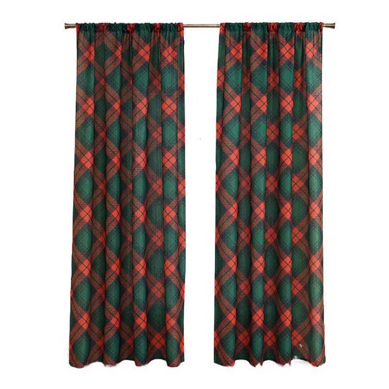 Curtain Christmas Christmas-themed Printed Curtains Vintage Green Plaid Are Rectangular Suitable for Bedroom Living Room Kitchen Home Decoration Y2511