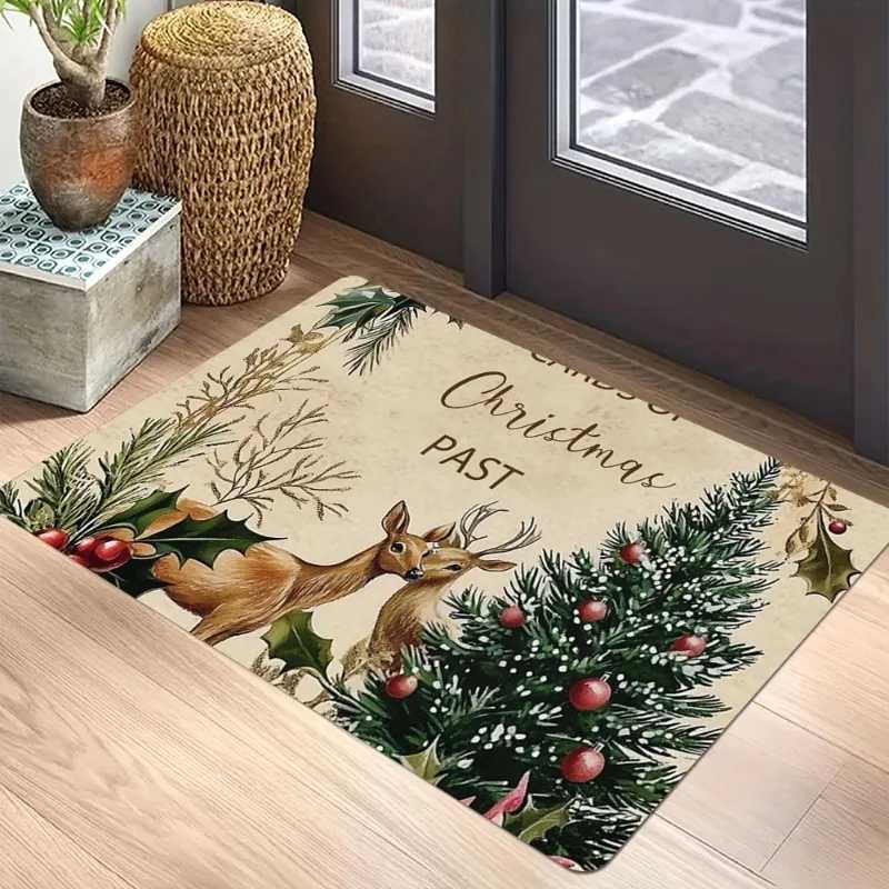Festive Christmas Doormat Santa Claus Reindeer Tree Design Merry Christmas Welcome Mat for Holiday Home DecorM251126