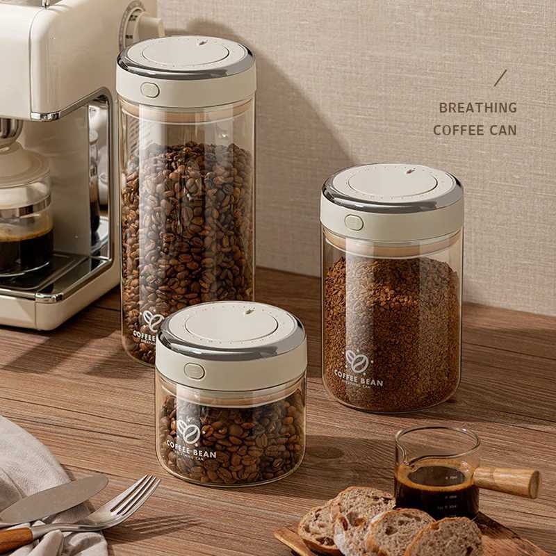 500/1100/1700 Coffee Beans Vacuum Sealed Tank Glass Food Storage Jars with CO2 Valve Household Moisture-proof Airtight Container Y251126