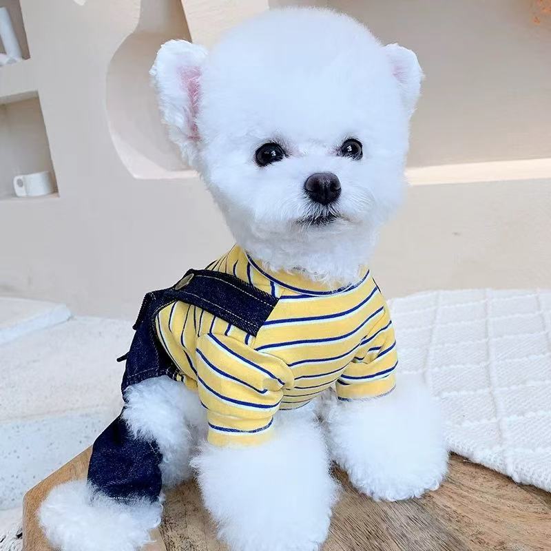 T0075Pet cat and dog clothes Summer cotton navy blue English T-shirt Indoor anti-shedding clothes Small, medium and large dogs