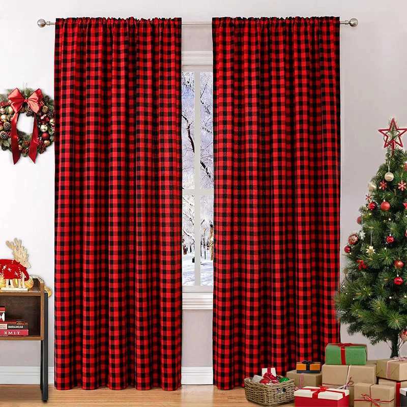 Curtain Christmas 1Panel Buffalo Check Curtains Black Red Plaid Blackout Drapes Farmhouse Kitchen Country Living Room Bedroom Christmas Decoration Y25