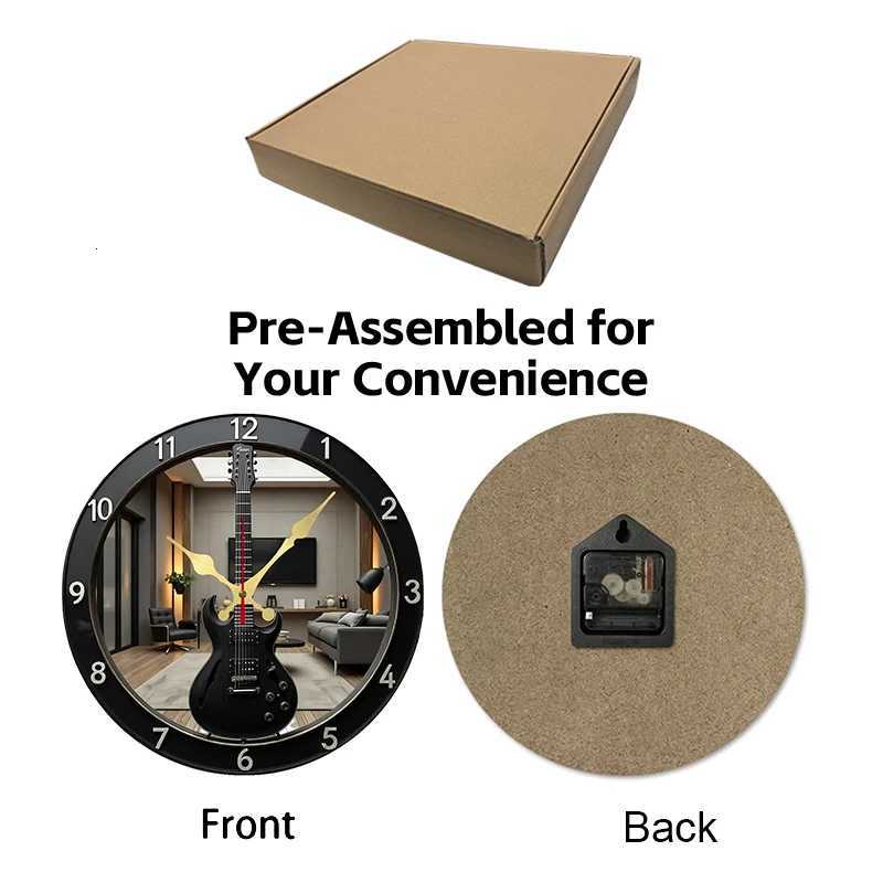 Electric Guitar-Shaped Wooden Round Silent Hanging Wall ClockSuitable For Living RoomOfficeStudy RoomBedroomHome Decoration C251126