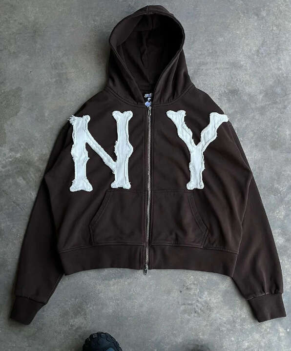 European American Spring/Summer Wholesale Embroidered Hooded Cardigan Full Chain Loose Men's Women's Trendy Brand Hoodie Jacket 2025 New Sty
