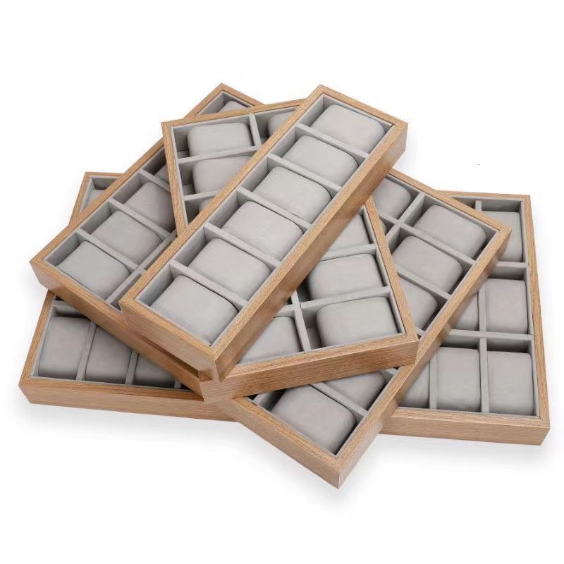 Bamboo Wood Grain 30-Slot Watch Display Tray Viewing Display Plate Multi-Functional Storage Tray