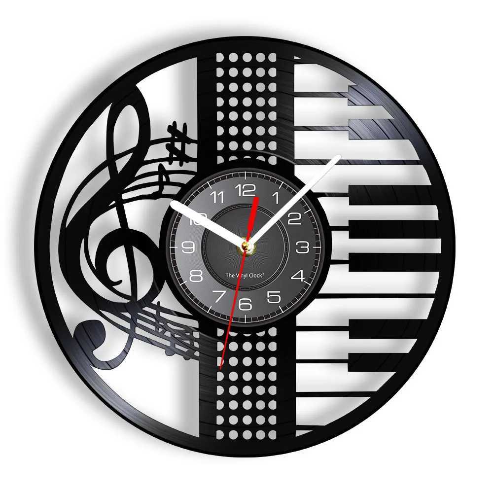 Piano Keys Music Score Notes Vinyl CD Disc Wall Clock Music Pianist Room Decor Treble Clef Symbol Musician Home Decor Timepieces C251126