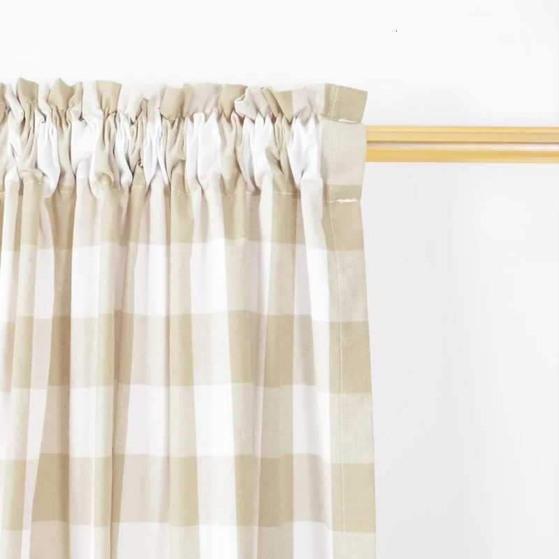 Curtain Christmas 1pc farmhouse khaki grid through pole curtains suitable for bedrooms living rooms and study rooms Y251126
