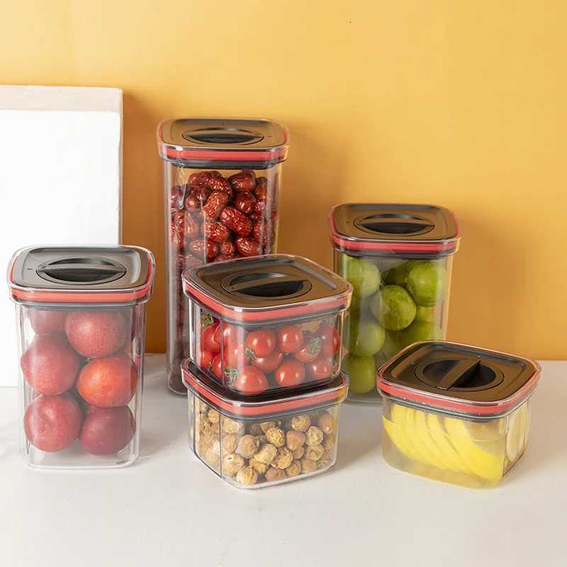 Rotating Cover Sealed Jar Food Storage Box Transparent Plastic Multigrain Tank Stackable Dried Storage Jars Kitchen Organizer Y251126