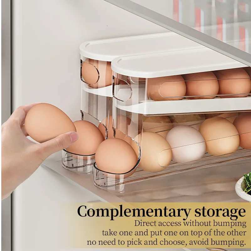Automatic Scrolling Egg Rack Kitchen Egg Holder Storage Box Egg Basket Container Organizer Rolldown Refrigerator Egg Dispenser Y251126