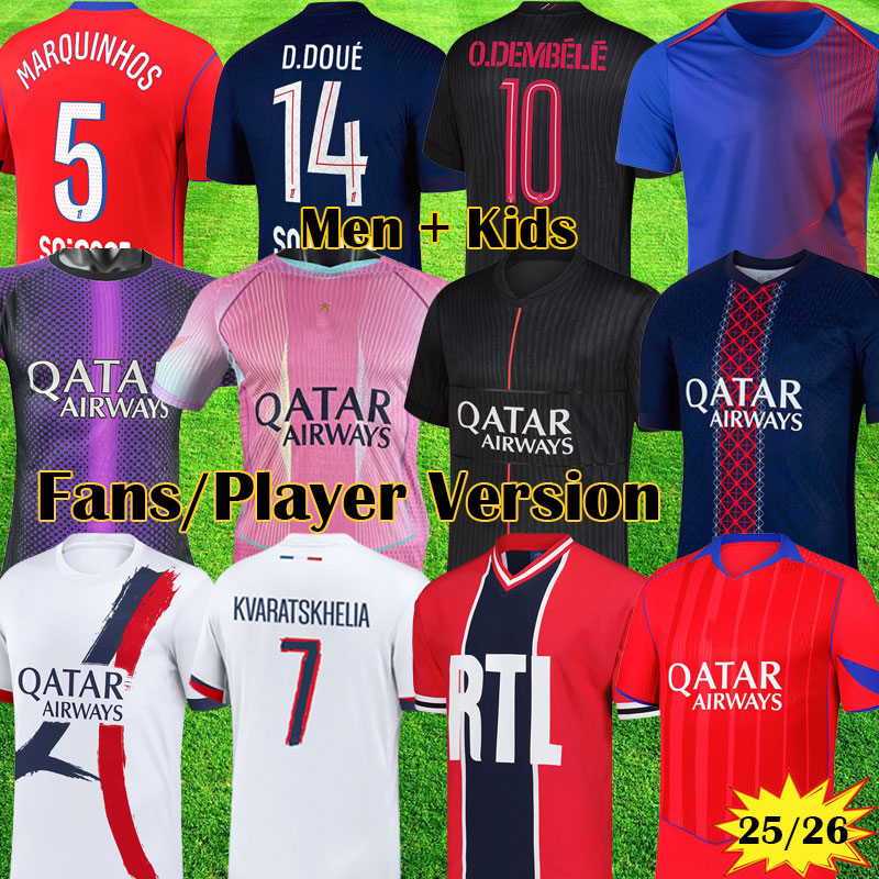 3XL 4XL Maillots 2025 4TH psges Soccer jerseys Fourth DEMBELE 2026 HAKIMI G RAMOS 25 26 Maillots football KVARATSKHELIA men kids VITINHA kit Black uniforms enfants