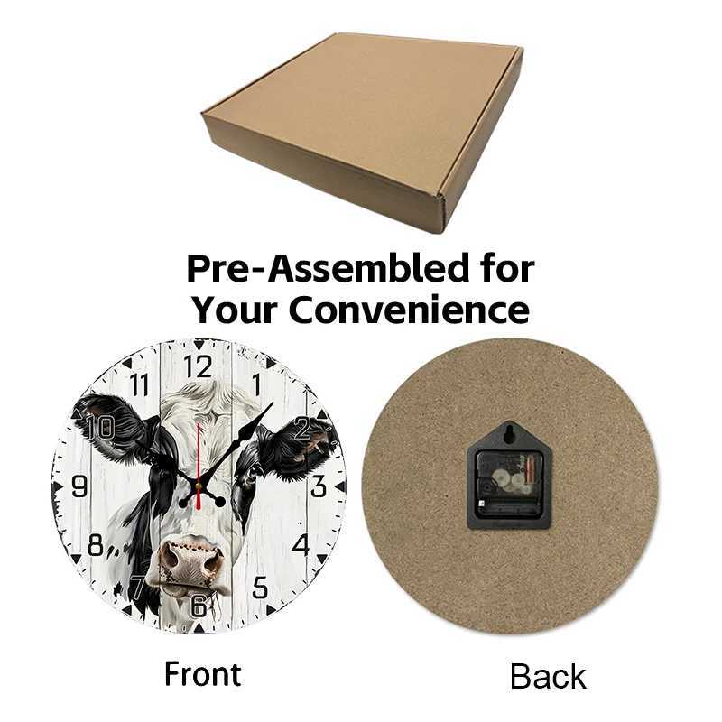 Rustic Cow Wooden Round Silent Hanging Wall Clock Suitable For Living Room Office Study Room Bedroom Home Decoration C251126