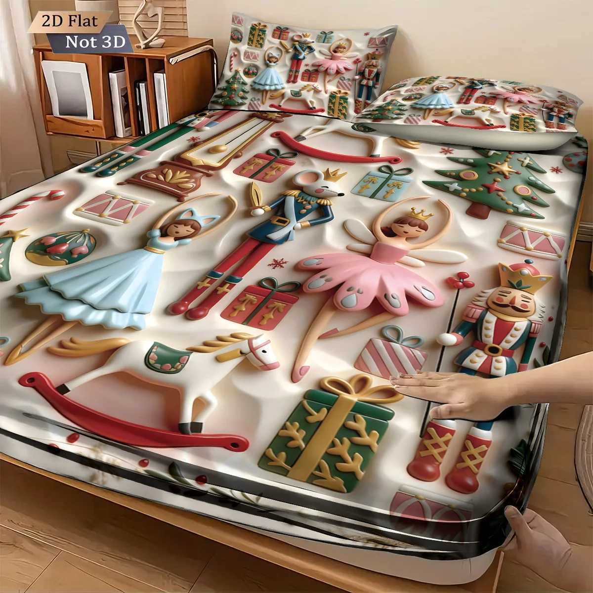 Christmas 3pcs imitation relief Christmas The Nutcracker print coreless bed sheet set multi size bed cover bedroom bedding decoration Y251126