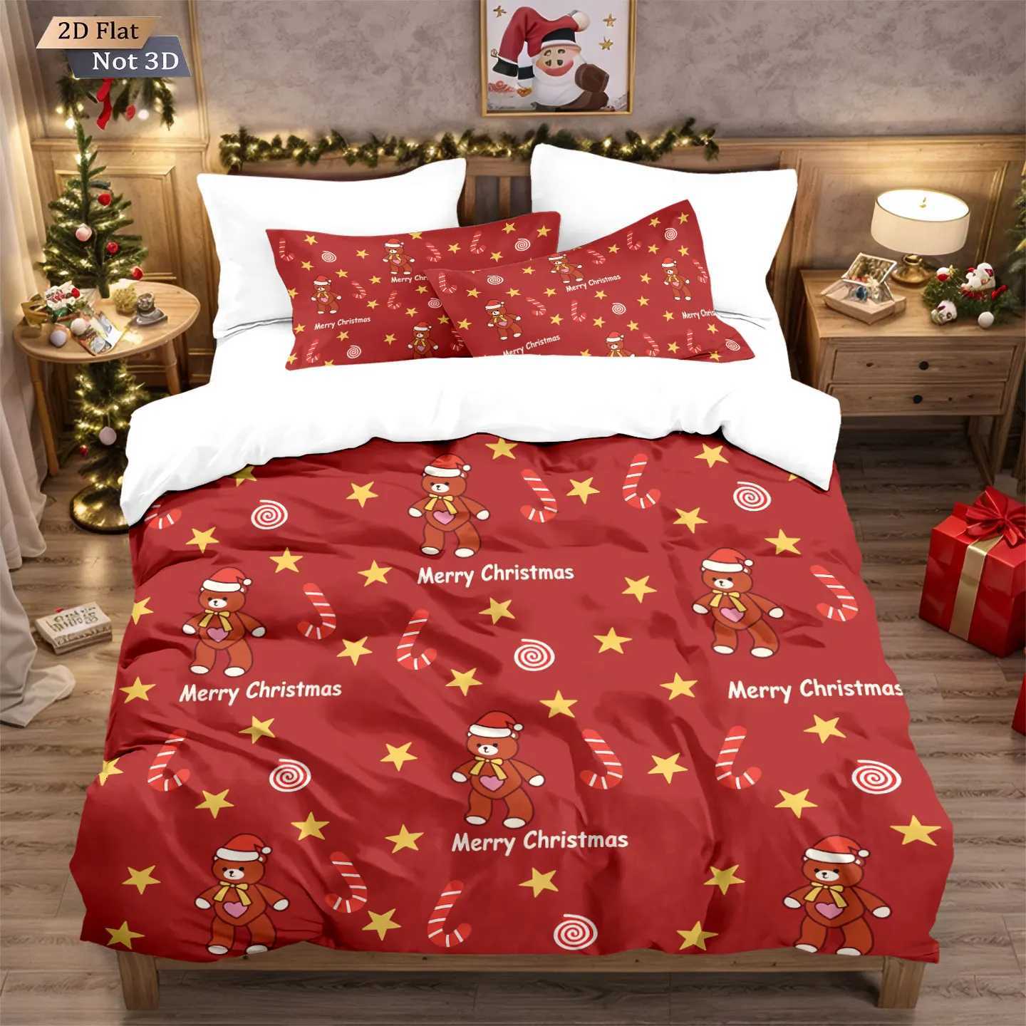 Christmas 3pcs Christmas red star printed coreless bedding comfortable multi size bedroom and dormitory duvet covers machine washable Y251126