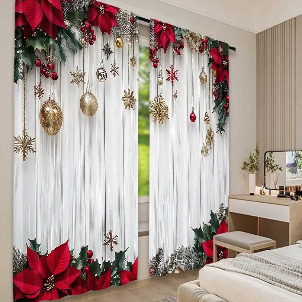 Curtain Christmas 2pcs 2D flat printing Happy Christmas Party Curtains Festive Elegance Digital Printed Polyester Drapes Birthday Party for Indoor Y25