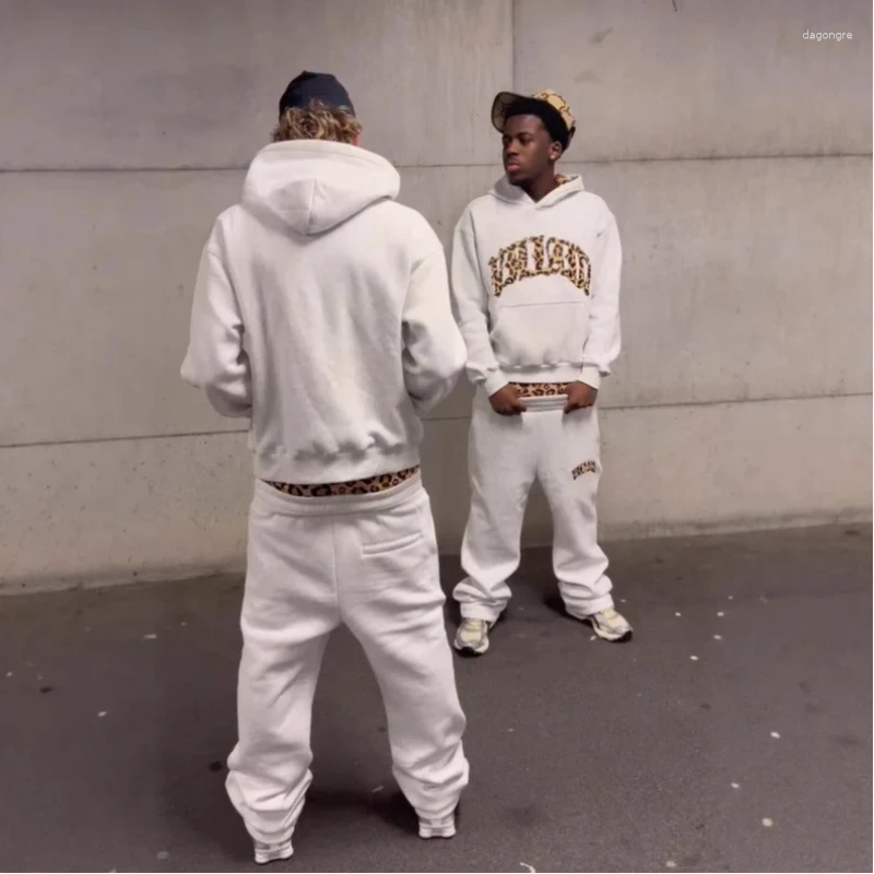 Men's Pants Hip Hop Double Waist Design Leopard Splice Couple Casual Versatile Jogging Trouser High Street Loose Letter Print Sweatpant Z260315