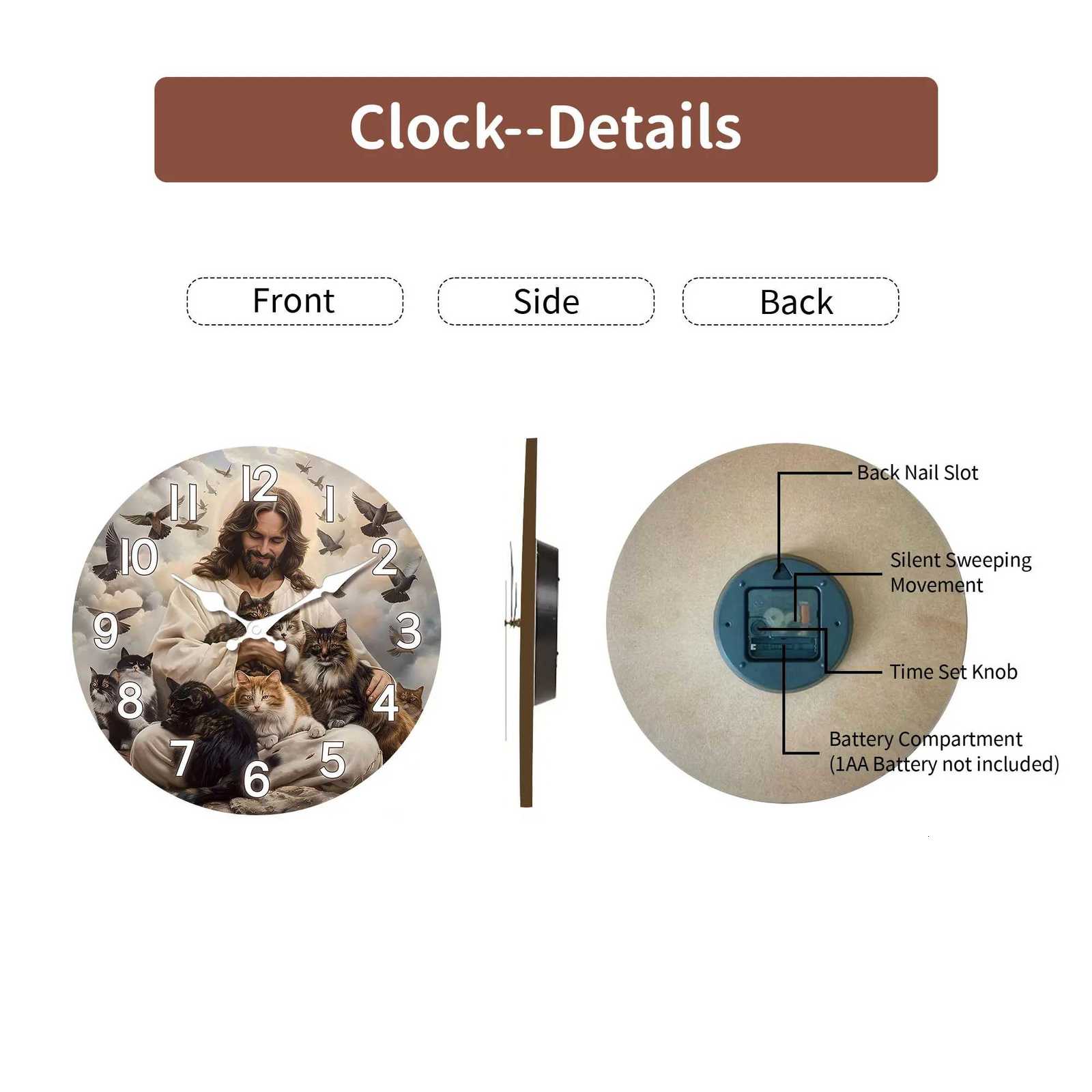 1pc Religious theme Jesus Saves the Cat Wooden wall clock - silent non-ticking living room bedroom home decoration clock C251126