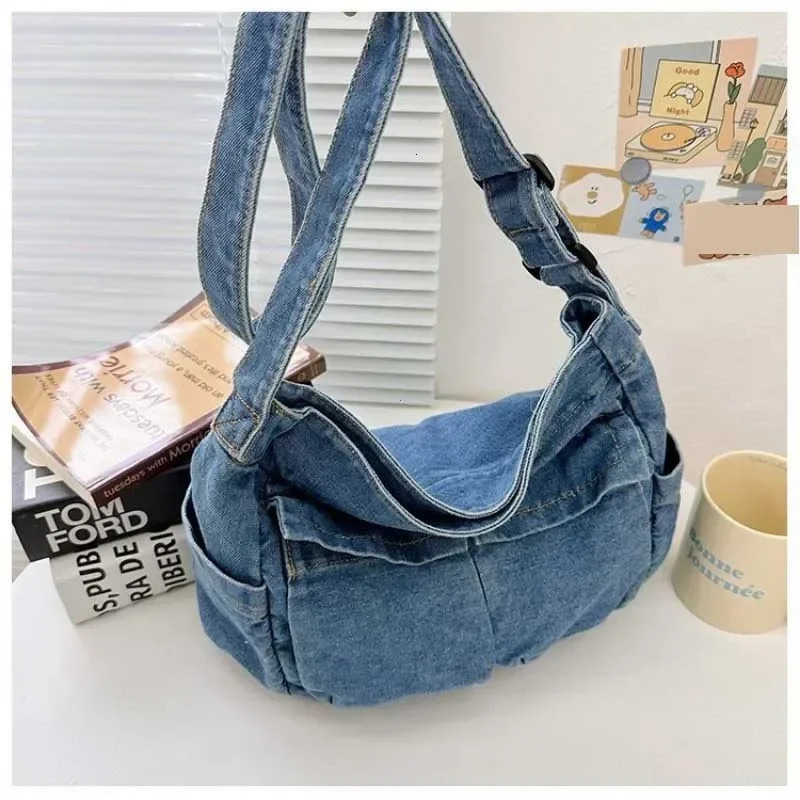 Denim Vintage Messenger Bag for Women Tote Handbag Fashion Jeans Crossbody Shoulder Bag Large Capacity Causal Ladies Satchel Bag 251124