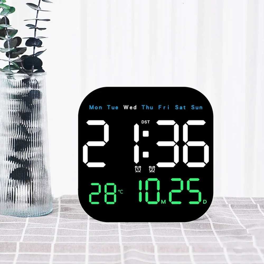 Digital Wall Clock with Remote Control LED Alarm Clock Temperature Date Week Display Electronic Table Clock 12 H 24H C251126