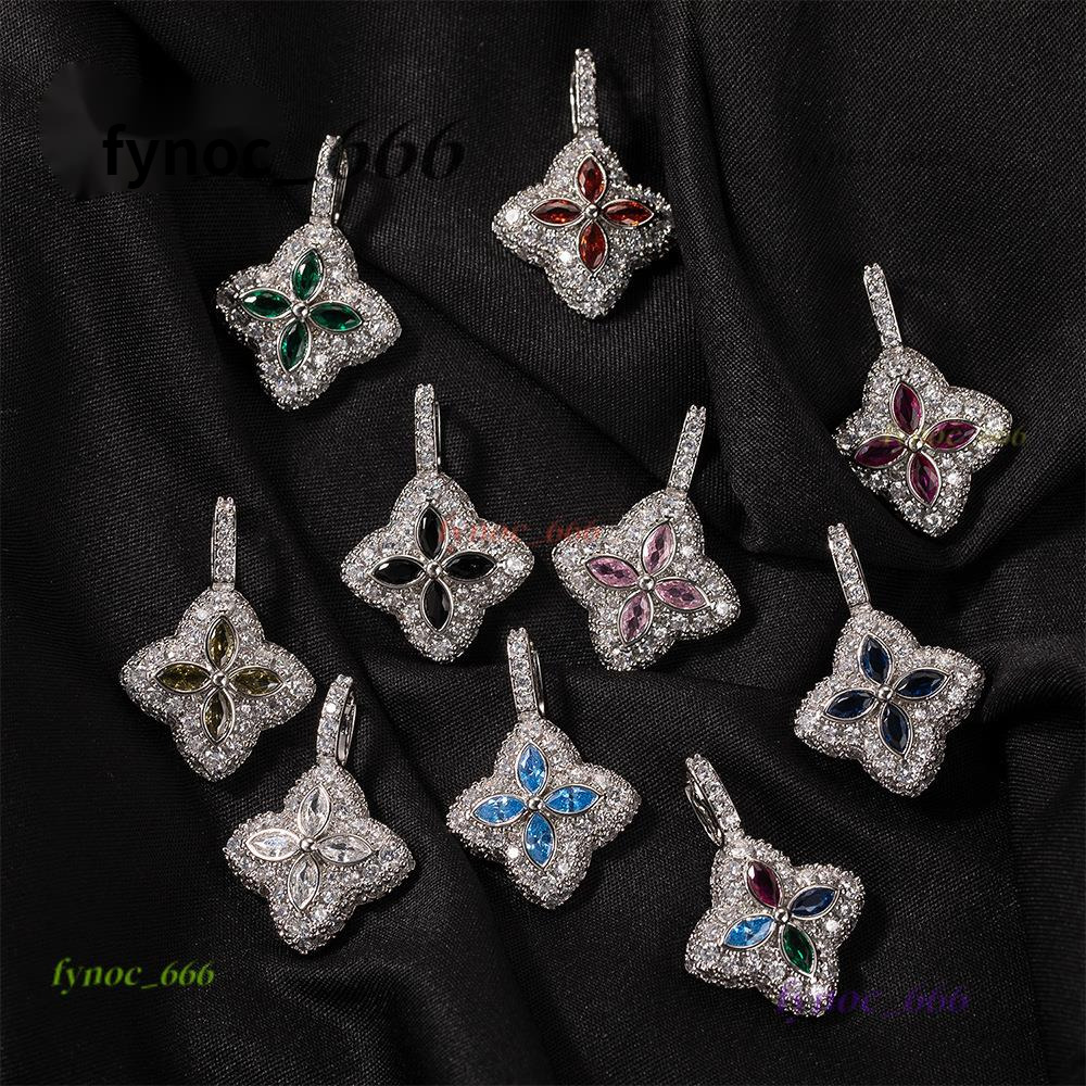 Iced Out Luminous Colored moissanite Clover Pendant Blue Marquise Motif Infinity Pendant