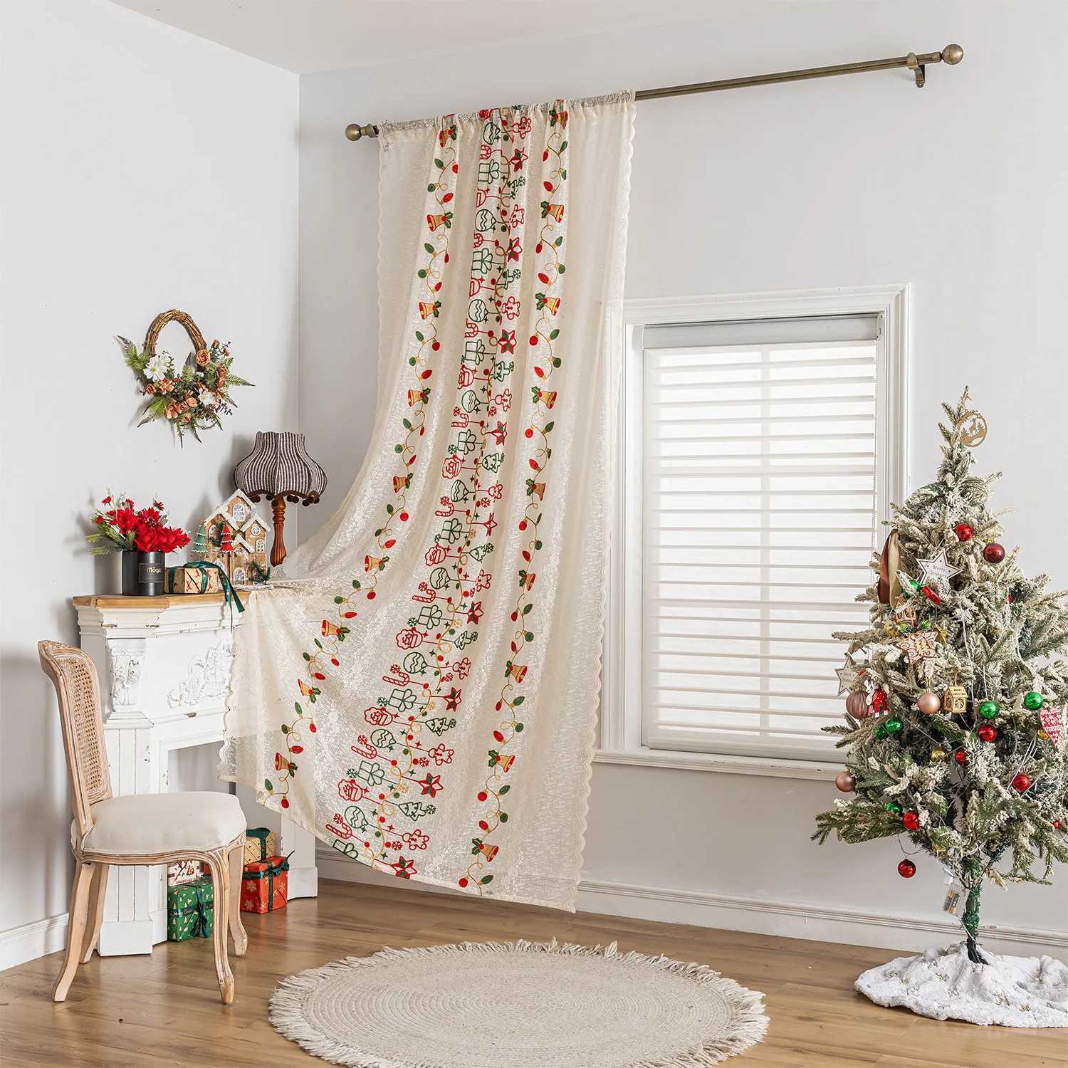 Curtain Christmas 1pc Christmas Pattern Curtains for Home Xmas Themed Window Drapes with Snowman Bell Gift Prints Holiday Decor Curtains Y251126