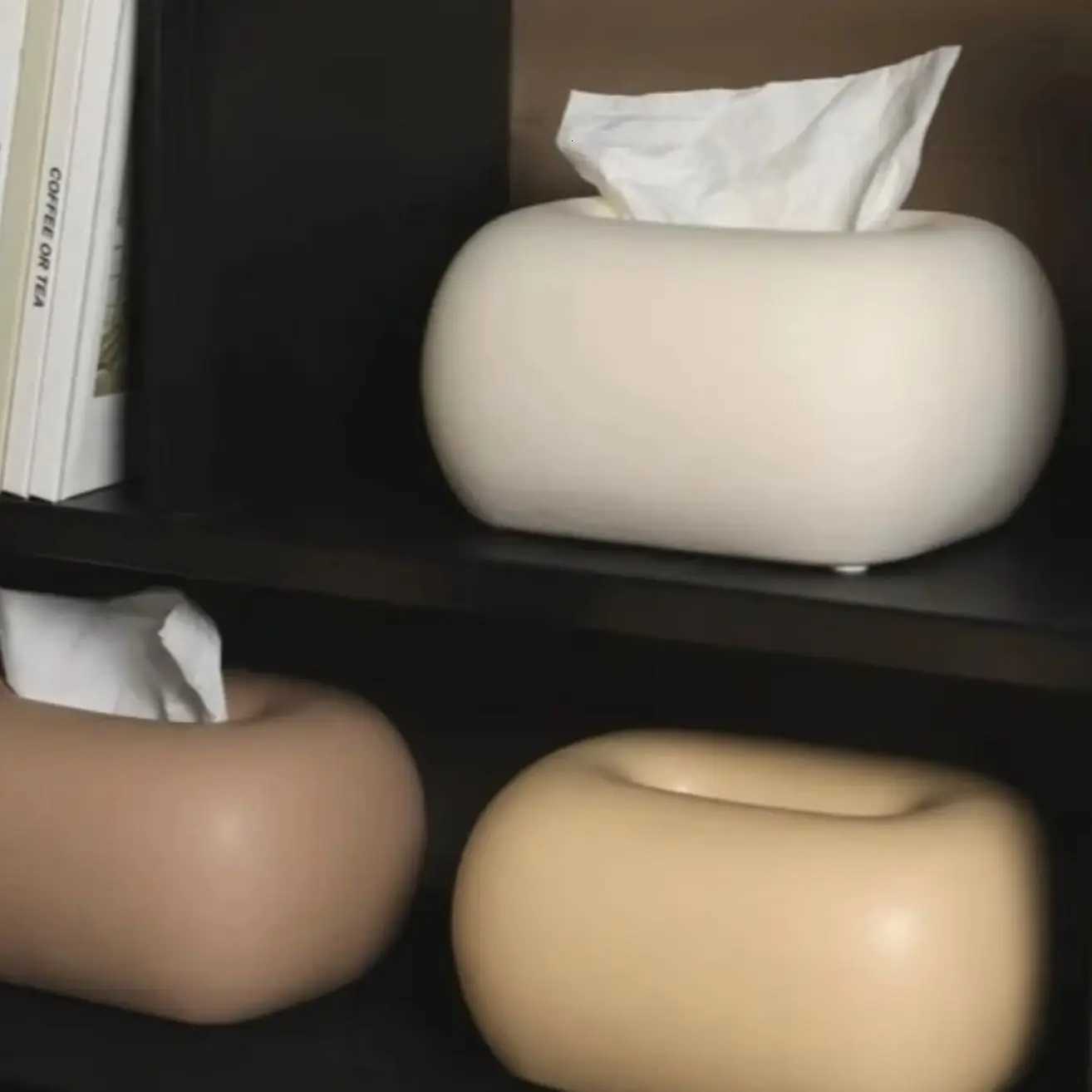 Nordic Cream Style Ceramic Tissue Box Living Room Bedroom Coffee Desktop Decoration Ornament Creative Tissue Holder Tissue Box Y251126