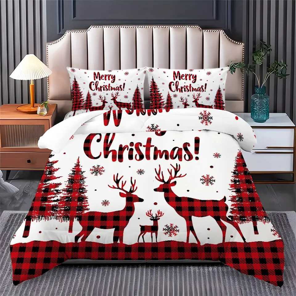 Christmas Bedding Set Marry Christmas Tree Deer Print Cozy Duvet Cover King Queen Single Size for Home New Year Christmas Bedroom Decor Y251126