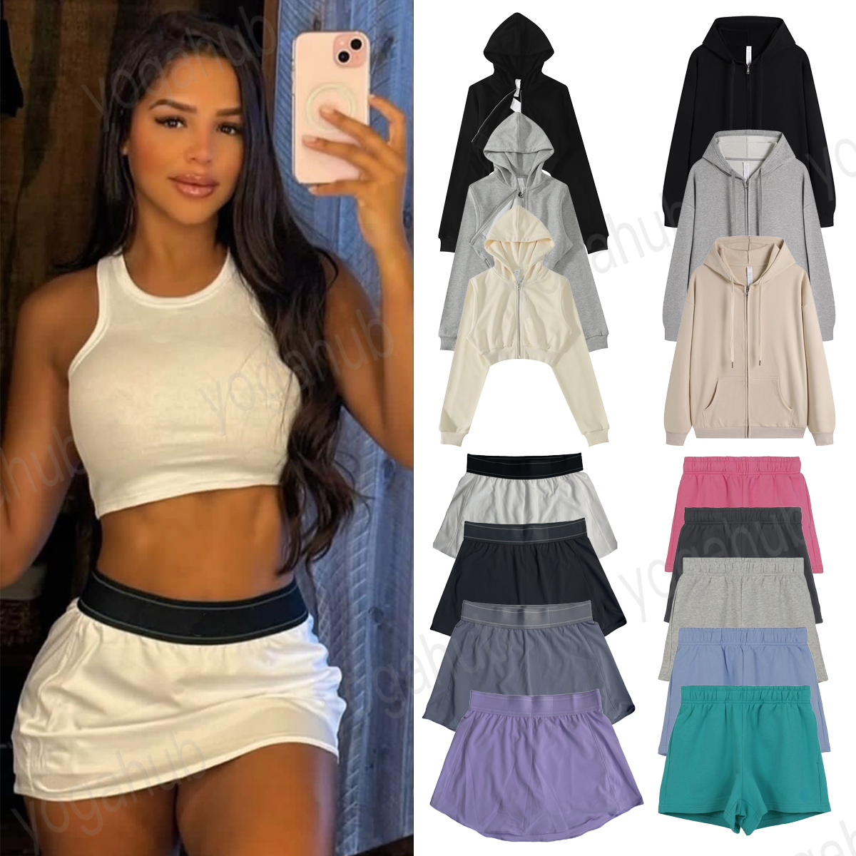 Yoga High-Quality Breathable SKIRT Comfortable Tennis Skirt Breathable sweatshirt Loose Casual Sports Skirt jacket Sports vest Women clothes set