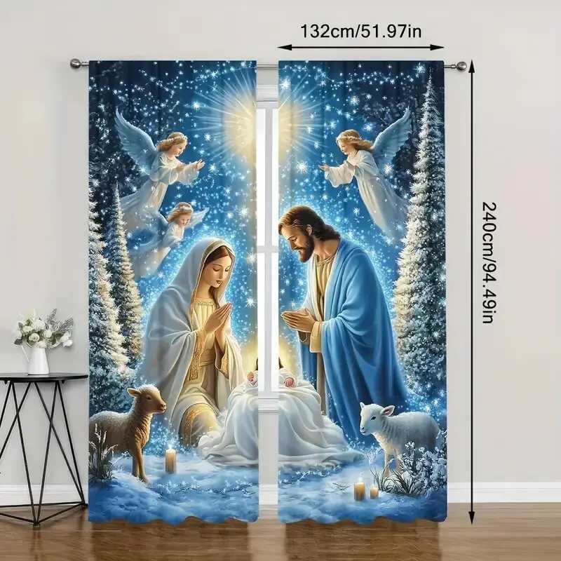 Curtain Christmas Christmas Jesus Nativity curtains pole bag curtains bedroom and living room decoration home decoration Christmas decoration Y251126