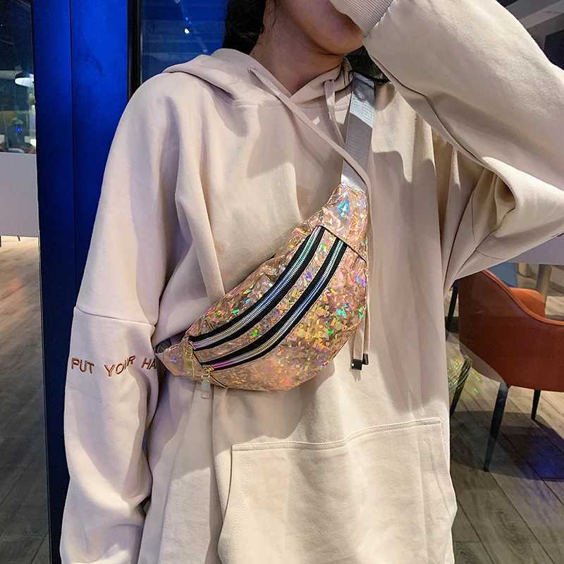 Holographic Waist Bags Women Silver Fanny Pack Female Belt Bag Black Geometric Waist Packs Laser Chest Phone Pouch Bum BagT251126