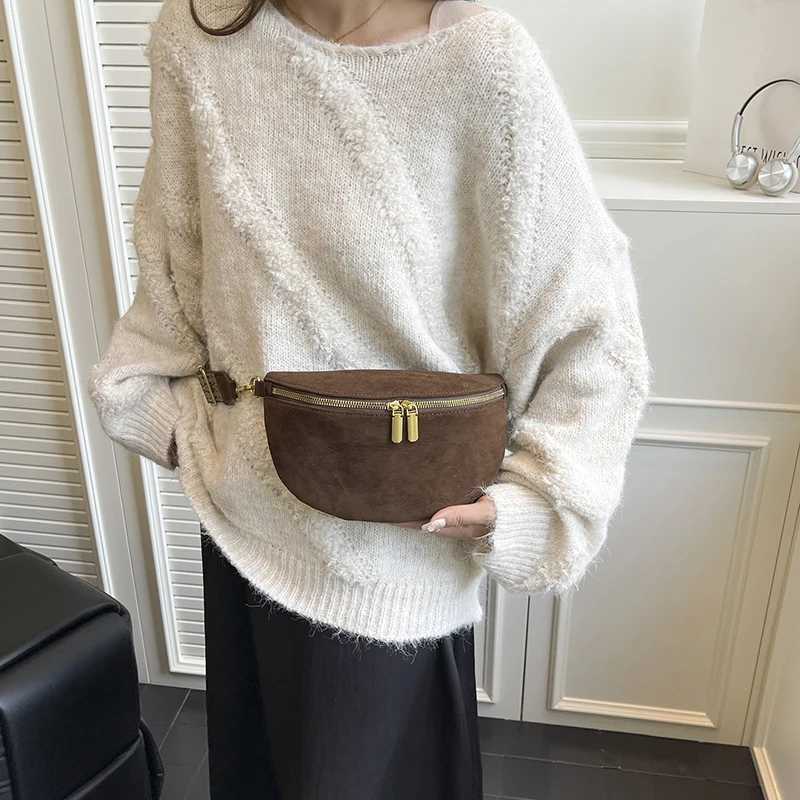 Woman Chest Packs 2025 New Faux Suede Waist Bag Street Trend Fanny Pack Simple Belt Bag Designer Female Shoulder Crossbody BagsT251126