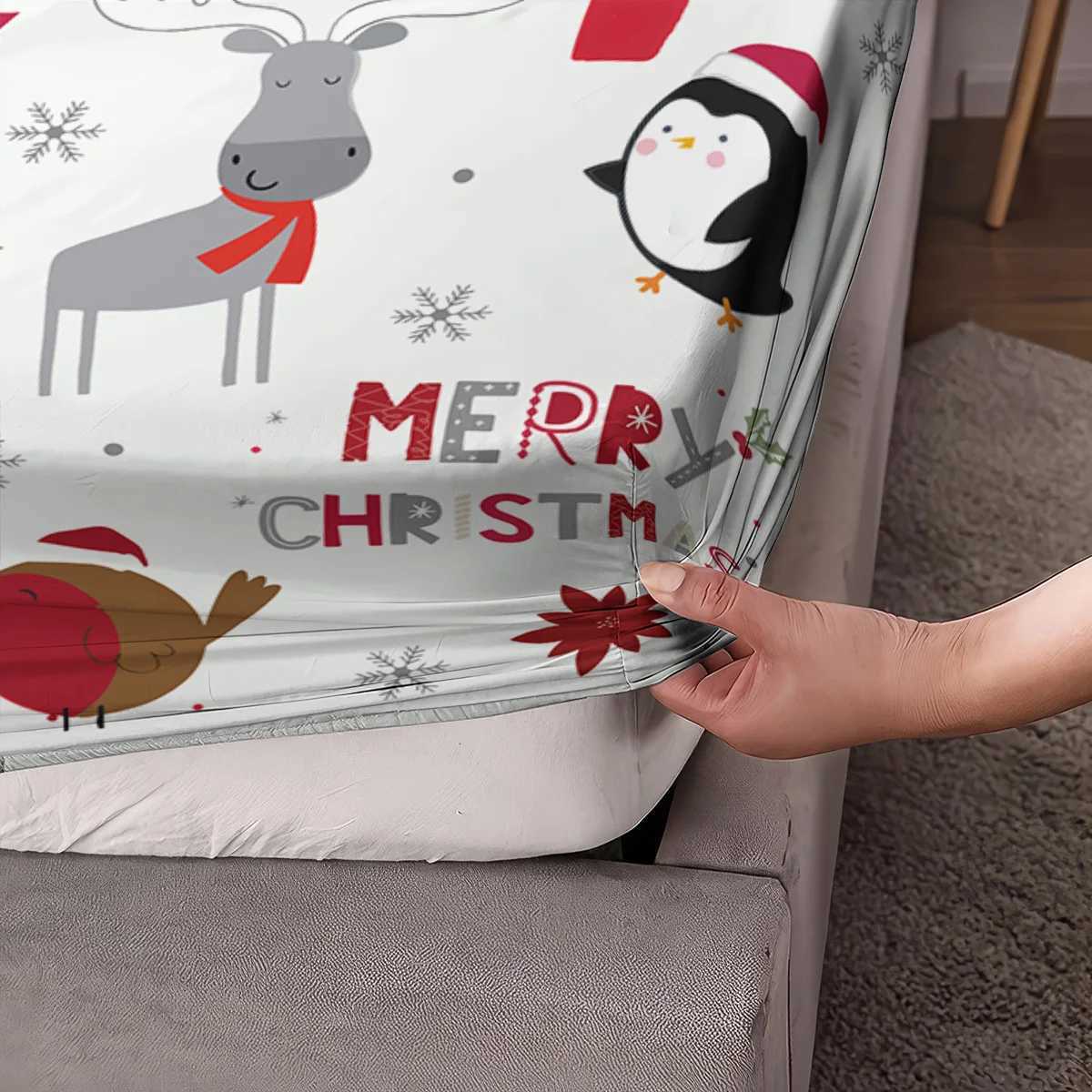 Christmas 3pcs Merry Christmas Cartoon Santa Claus Print Coreless Bed Sheet Set Multi Size Bed Cover Bedroom Dormitory Bedding Decoration Y251126