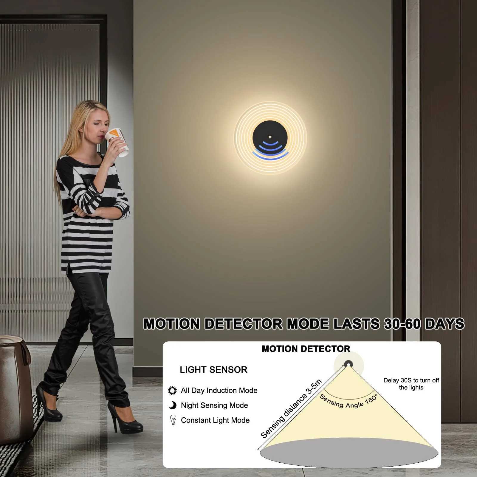 LED 4000mAh Wall Lamp Rechargeable with Motion Sensor Wall Lights Indoor Magnetic Wireless Wall Lamps Home Living Room Decor M251126
