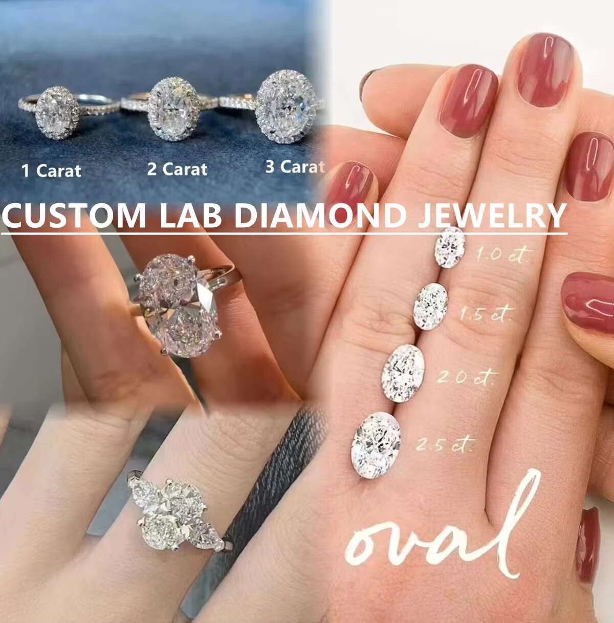 IGI Certificated Lab Grown Diamond D VVS2 D VS1 1CT 1.5CT 2CT CVD / HPHT Loose Oval Cut Lab Diamond