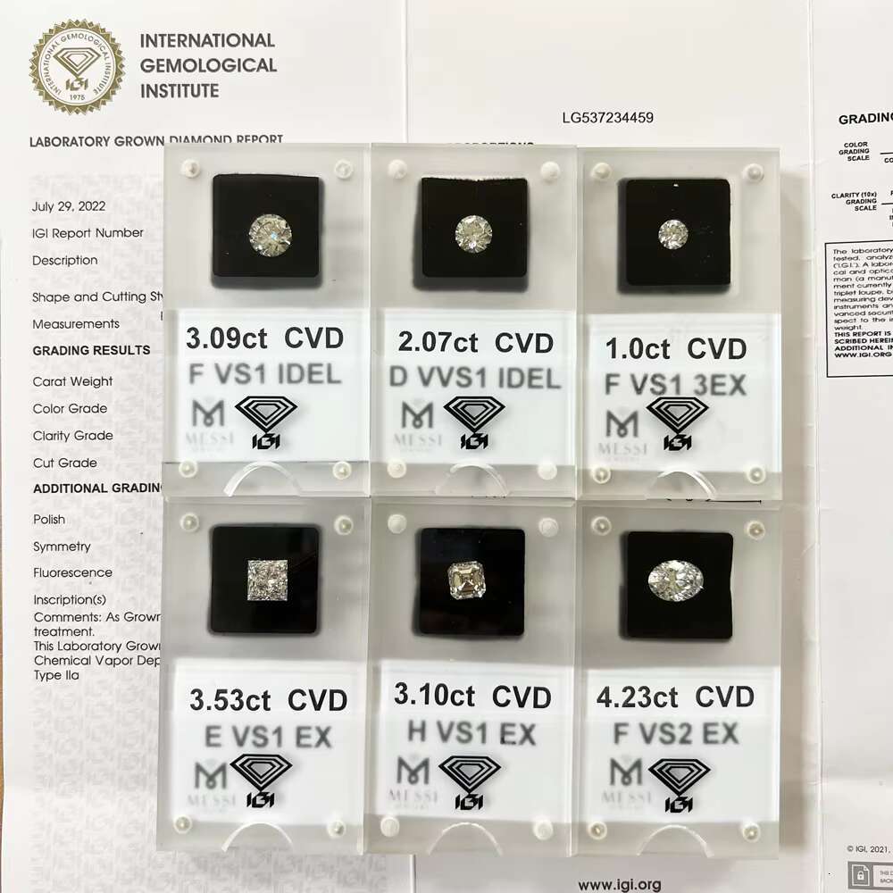 IGI GIA Certificate 0.5ct 1ct 1.5ct 2ct 3ct Wholesale Lab Created Diamond HPHT CVD Lab Grown Diamond